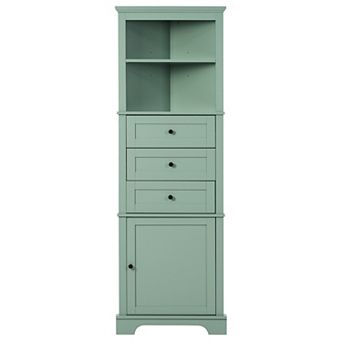 Merax Triangle Tall Cabinet With 3 Drawers And Adjustable Shelves For Bathroom