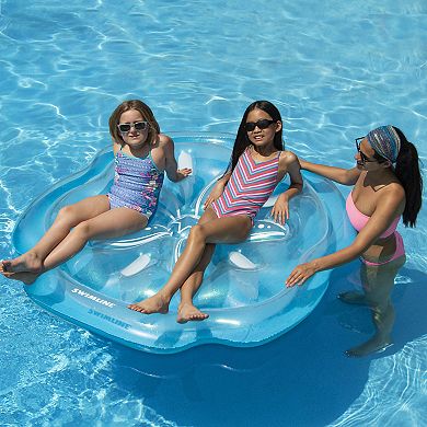 64" Blue and White Sand Dollar Inflatable Swimming Pool Raft Float