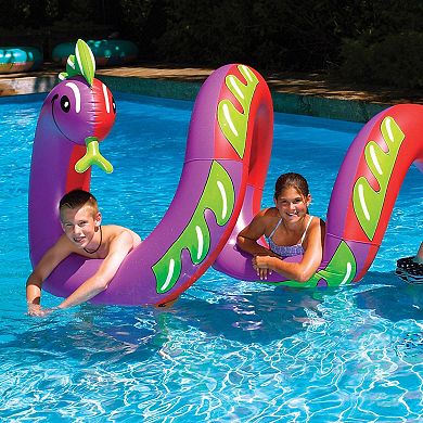 Inflatable Purple and Green Two Headed Curly Serpent Swimming Pool Float Toy 96-Inch