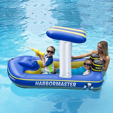 67" Blue and Yellow Harbor Master Patrol Boat with Pump Squirter Swimming Pool Float