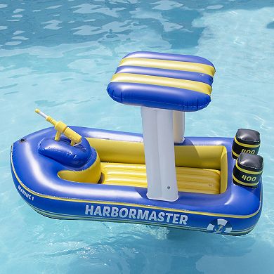67" Blue and Yellow Harbor Master Patrol Boat with Pump Squirter Swimming Pool Float