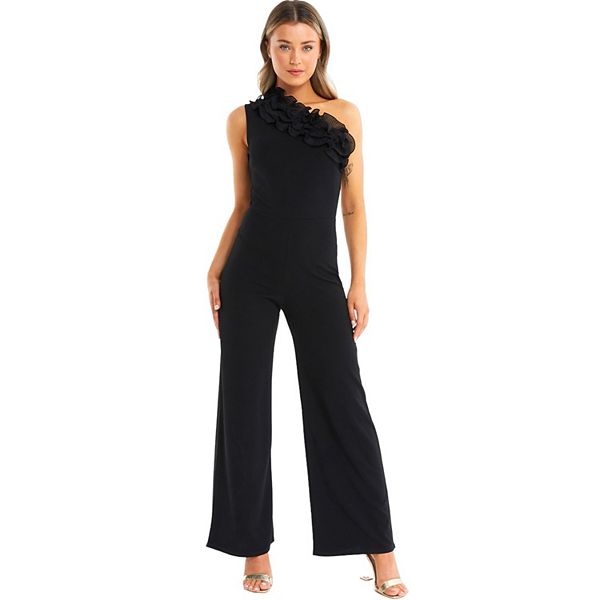 Quiz Women's Black One Shoulder Organza Detail Jumpsuit