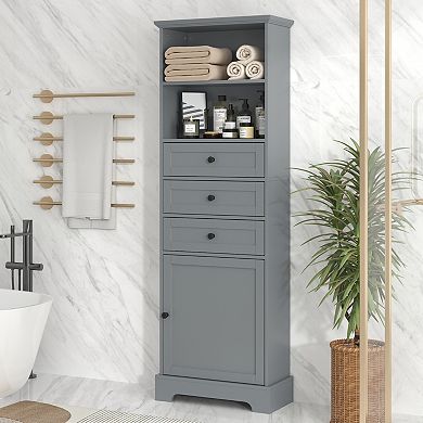 Merax Tall Storage Cabinet With 3 Drawers And Adjustable Shelves