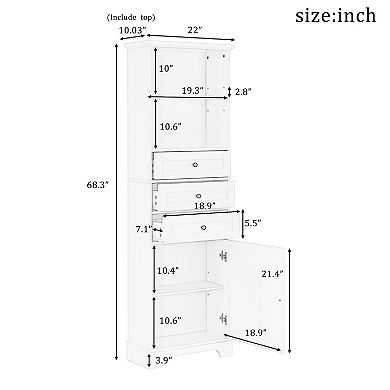 Merax Tall Storage Cabinet With 3 Drawers And Adjustable Shelves