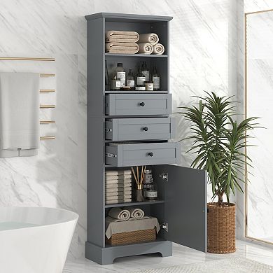 Merax Tall Storage Cabinet With 3 Drawers And Adjustable Shelves