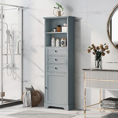 Merax Tall Storage Cabinet With 3 Drawers And Adjustable Shelves