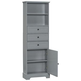 Merax Tall Storage Cabinet With 3 Drawers And Adjustable Shelves