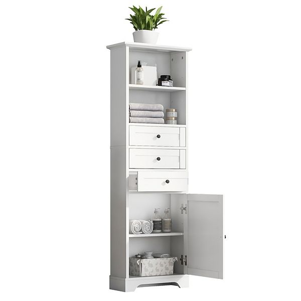 Merax Tall Storage Cabinet With 3 Drawers And Adjustable Shelves