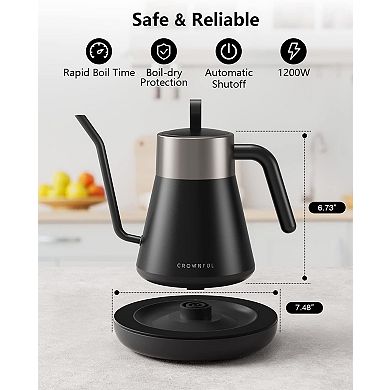 CROWNFUL Smart Electric Gooseneck Kettle with 4 Variable Presets, ±1℉ Temperature Control, 0.8L Capa