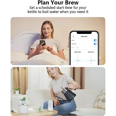 CROWNFUL Smart Electric Gooseneck Kettle with 4 Variable Presets, ±1℉ Temperature Control, 0.8L Capa