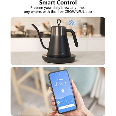 CROWNFUL Smart Electric Gooseneck Kettle with 4 Variable Presets, ±1℉ Temperature Control, 0.8L Capa