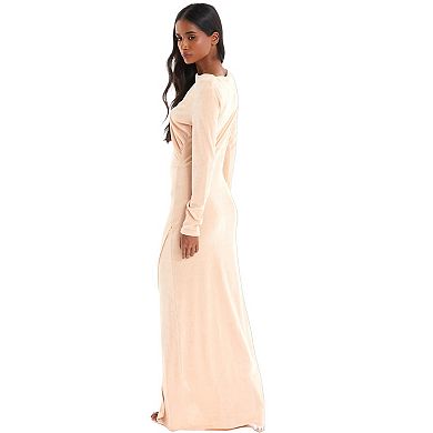 Quiz Women's Stone Slinky Long Sleeve Maxi Dress