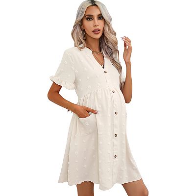 v neck sleeveless dresses Women Solid White V-Neck Sleeveless Front Twist Knot Cotton Pleated Fit &  Flare Mini Dress