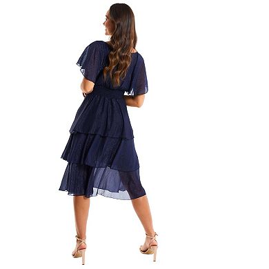 Quiz Women's Chiffon Glitter Tiered Midi Dress