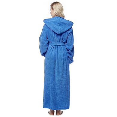 Womens Full Ankle Length Hooded Turkish Cotton Bathrobe