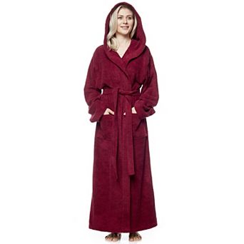 Womens Full Ankle Length Hooded Turkish Cotton Bathrobe