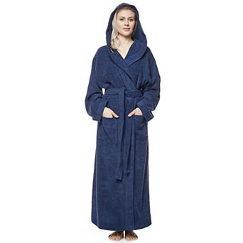 Womens Full Ankle Length Hooded Turkish Cotton Bathrobe