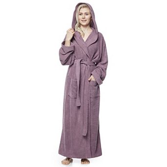 Womens Full Ankle Length Hooded Turkish Cotton Bathrobe