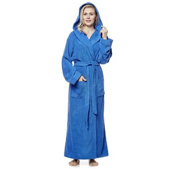 Womens Full Ankle Length Hooded Turkish Cotton Bathrobe