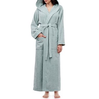 Womens Full Ankle Length Hooded Turkish Cotton Bathrobe