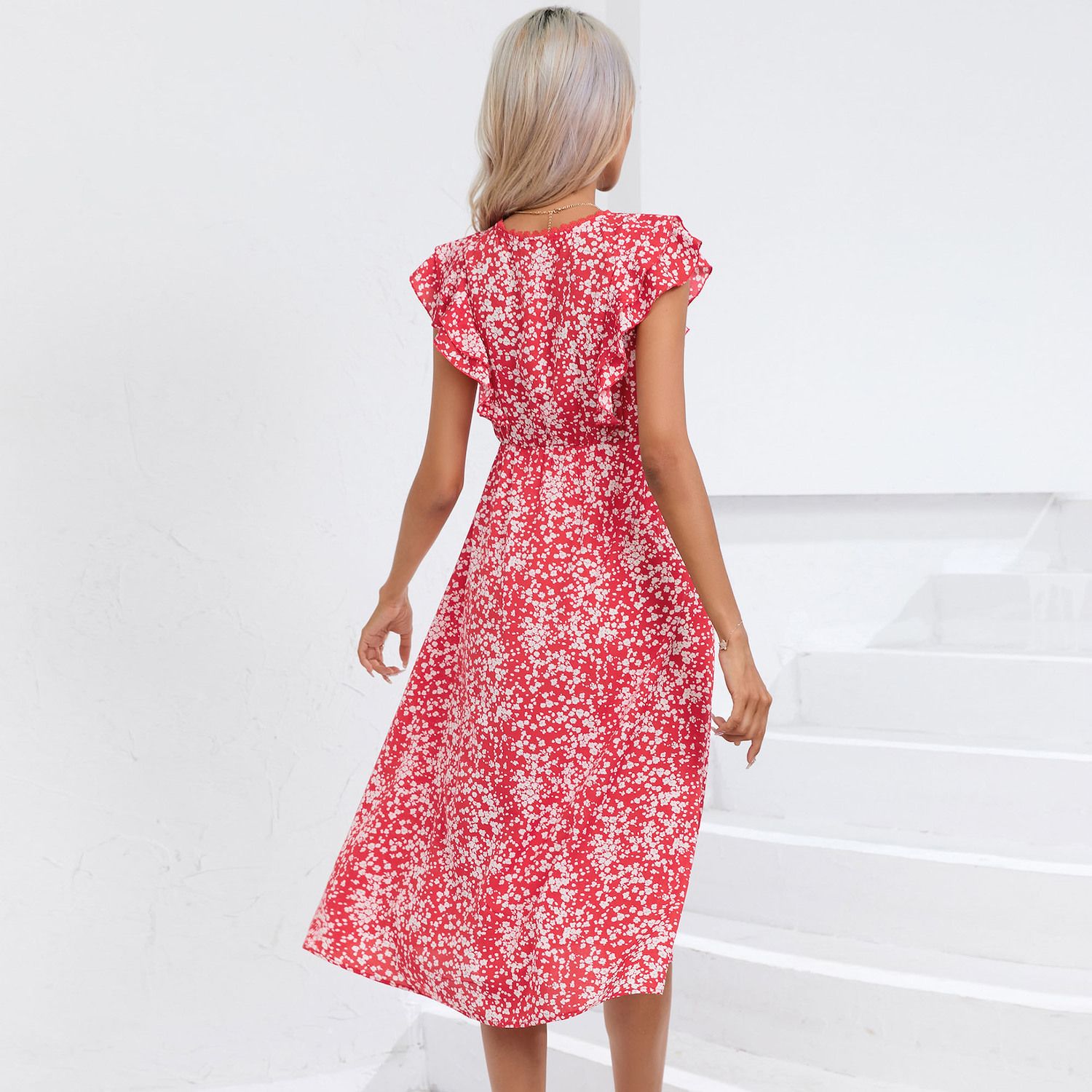 LaClef Women's V-Neck Wrap Maternity Dress — Short Sleeve, Ruffle Hem, Nursing-Friendly Design - View #11