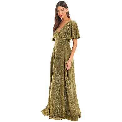 Quiz Women's Glitter Lurex Angel Sleeve Evening Dress
