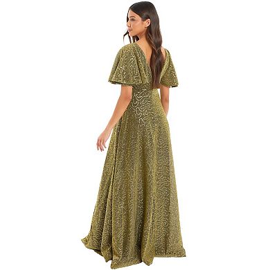 Quiz Women's Glitter Lurex Angel Sleeve Evening Dress