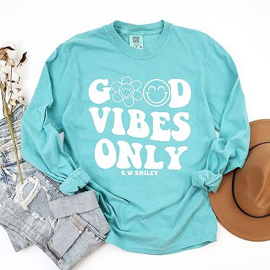 Simply Sage Market S.W.Smiley Good Vibes Only Smiley Face Garment Dyed Long Sleeve
