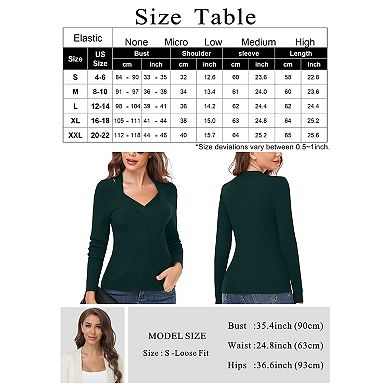 Women's Knitted Ribbed Knitted Tops Sexy V Neck Long Sleeve Sweater