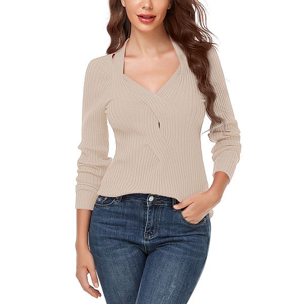 Women's Knitted Ribbed Knitted Tops Charming V Neck Long