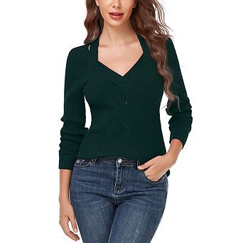 Women's Knitted Ribbed Knitted Tops Charming V Neck Long Sleeve Sweater