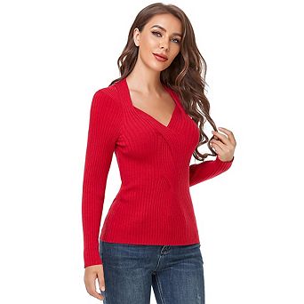 Women's Knitted Ribbed Knitted Tops Charming V Neck Long Sleeve Sweater