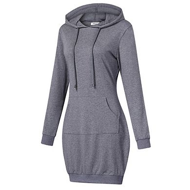 Women's Long Sleeve Pullover Hooded Dress Slim Fit Tunic Mini Dress With Pocket