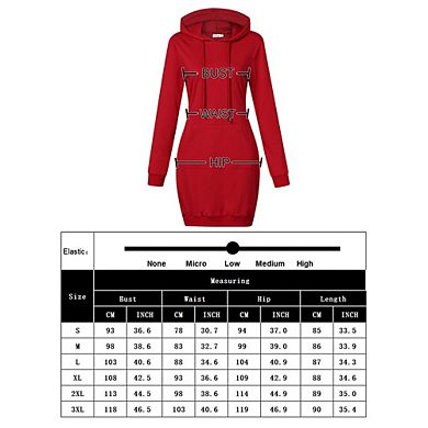 Women's Long Sleeve Pullover Hooded Dress Slim Fit Tunic Mini Dress With Pocket