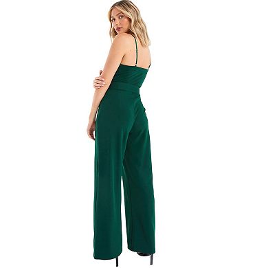 Quiz Women's Scuba Crepe V-neck Belted Palazzo Jumpsuit