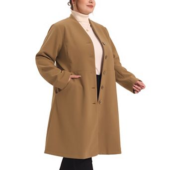 Women's Plus Size Elegant V Neck Single Breasted Long Trench Peacoat