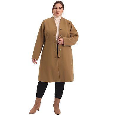Women's Plus Size Elegant V Neck Single Breasted Long Trench Peacoat