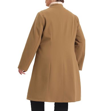Women's Plus Size Elegant V Neck Single Breasted Long Trench Peacoat