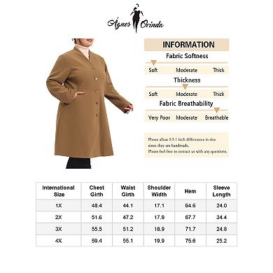 Women's Plus Size Elegant V Neck Single Breasted Long Trench Peacoat