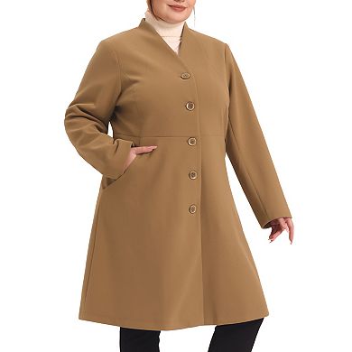 Women's Plus Size Elegant V Neck Single Breasted Long Trench Peacoat