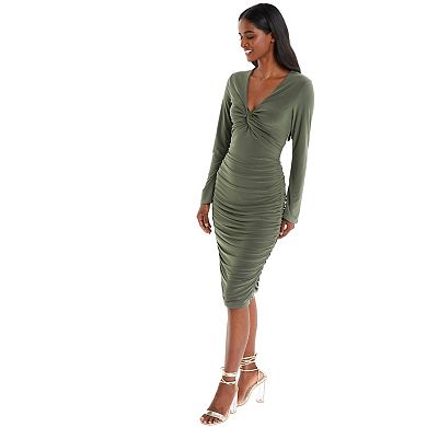 Quiz Women's Green Knot Front Bodycon Dress