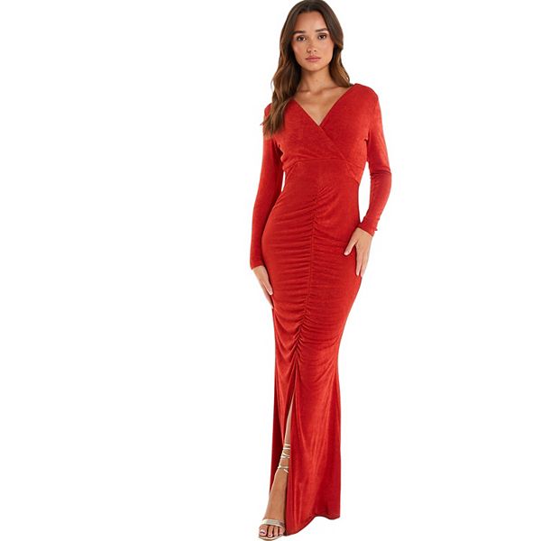 Quiz Women's Maxi Dress With Long Sleeves And Ruching Detail