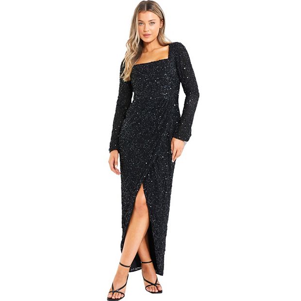 Quiz Women s Long Sleeve Sequin Wrap Evening Dress