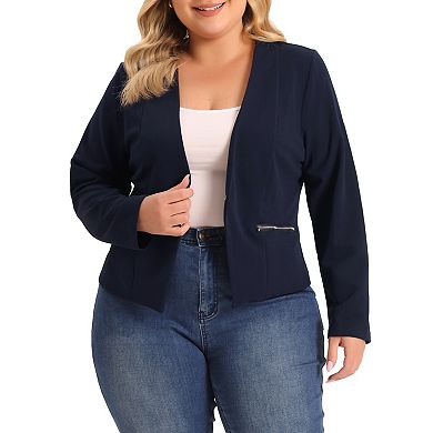 Women 's Plus Size Work Office Zip Lapel Jacket Blazers