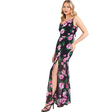 Quiz Women's Chiffon Floral Cowl Neck Maxi Dress