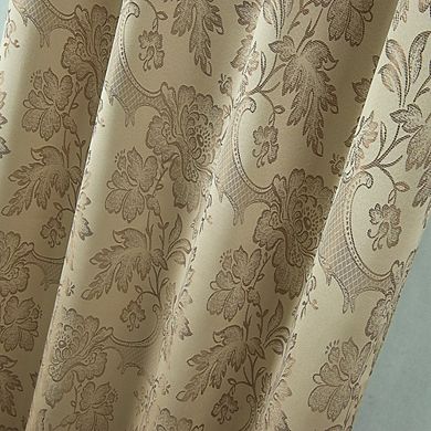 Rosalie Floral Damask Jacquard Curtain Panel With Valance 54" X 84" Taupe