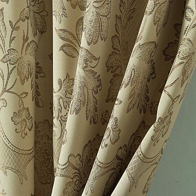 Rosalie Floral Damask Jacquard Curtain Panel With Valance 54" X 84" Taupe