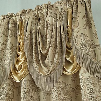 Rosalie Floral Damask Jacquard Curtain Panel With Valance 54" X 84" Taupe