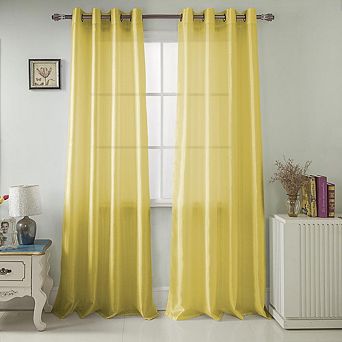Nancy Faux Luxurious Silk Premium Grommet Curtain Panel 54" X 84" Neon Yellow
