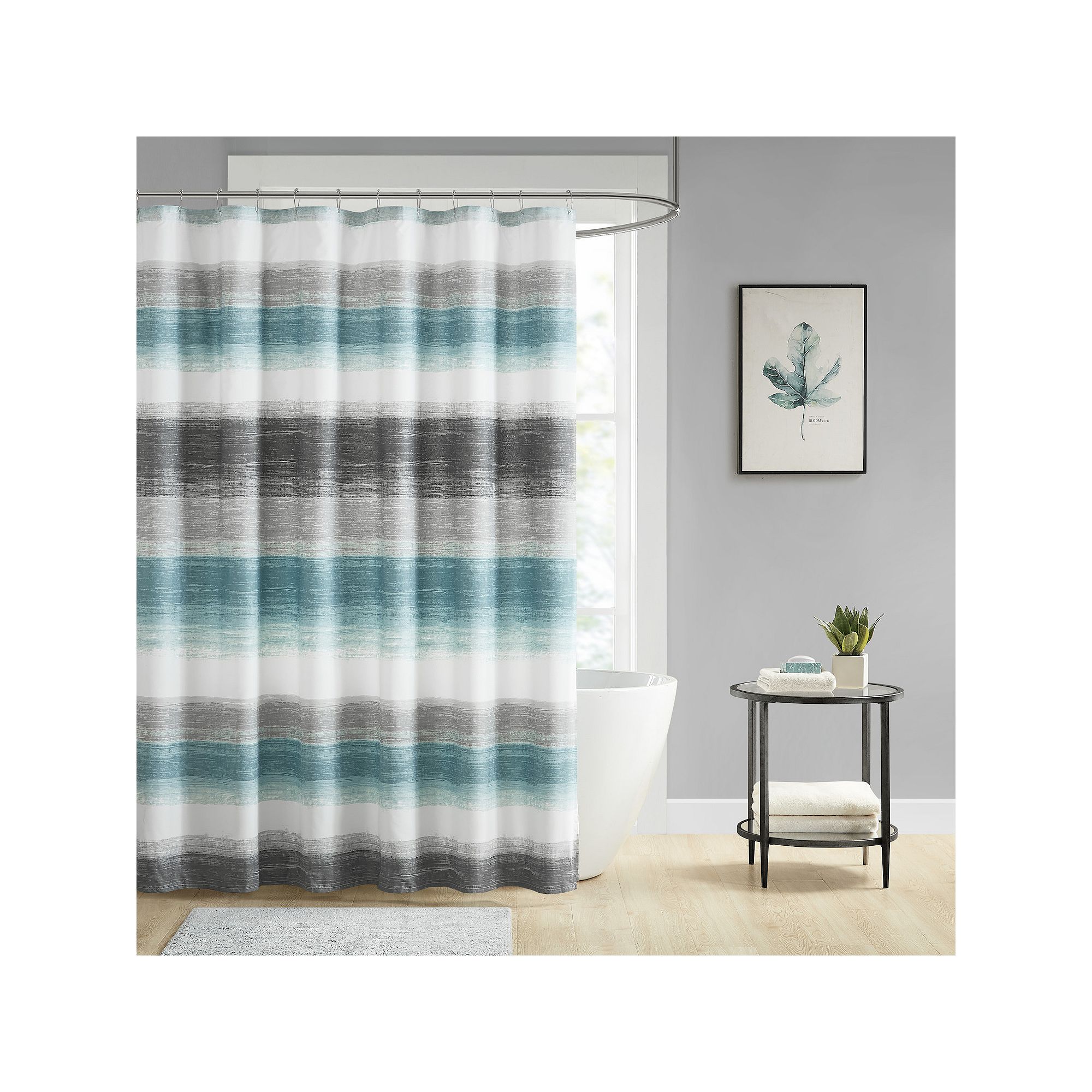 Madison Park Essentials Barret Stripe Print Shower Curtain, Size: 72X72, Bl